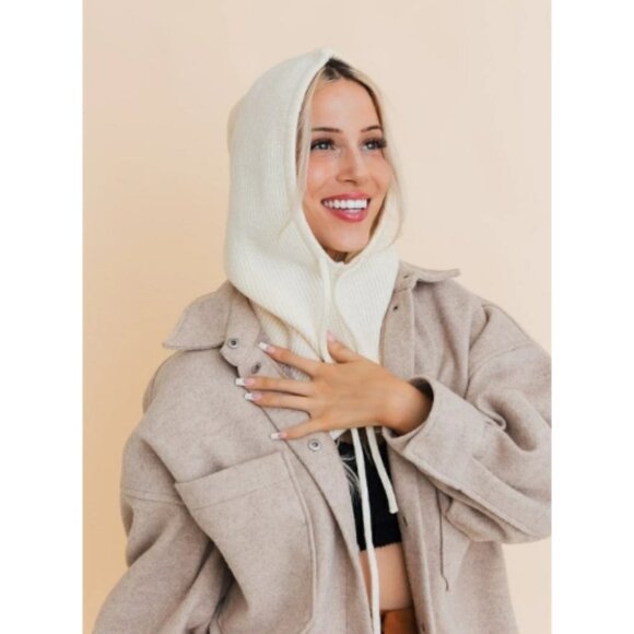 Balaclava Headwarmer w/ Drawstring Ivory - Picture 1 of 3